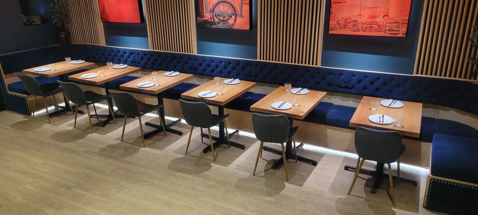 Prepared dining tables at Nonna's Cucina in Vancouver